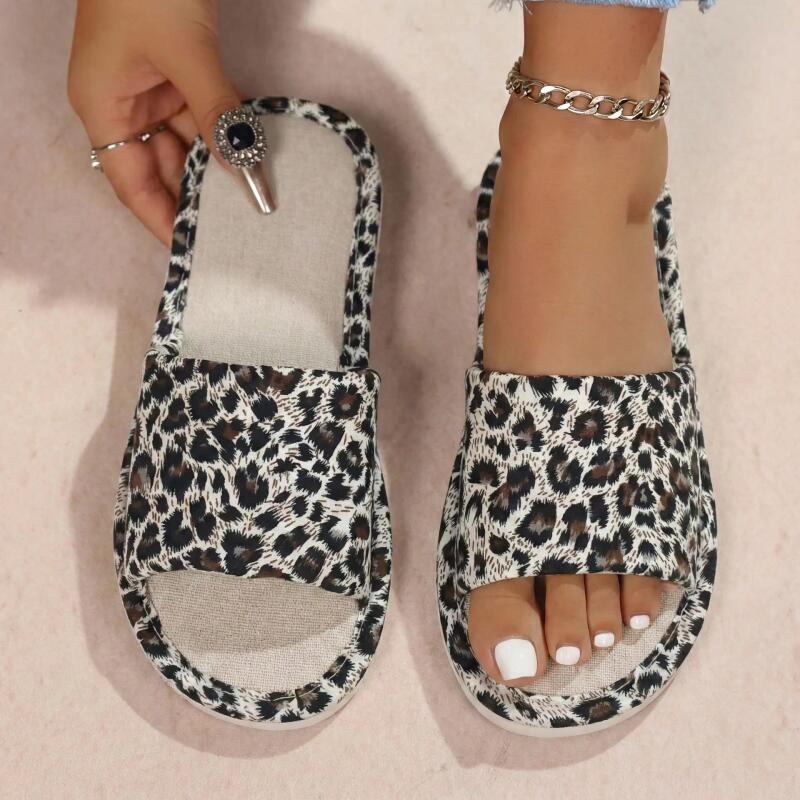 Home Textiles - Linen Leopard Women's Slippers House Flats