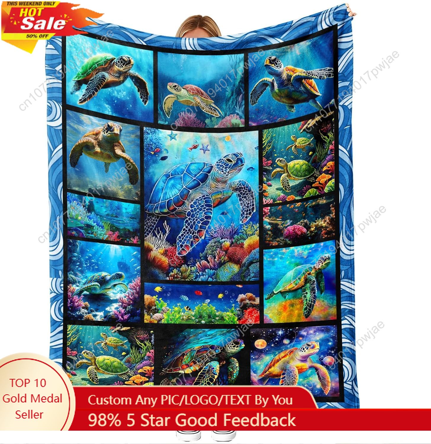 Sea Turtle Flannel Throw Blank - Quality Home Textiles recension och pris