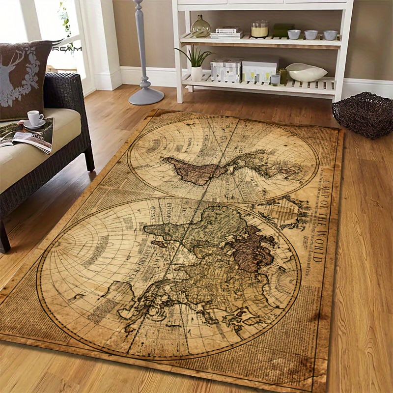 Vintage Map Design Non-Slip Fl - Home Textiles Design recension och pris